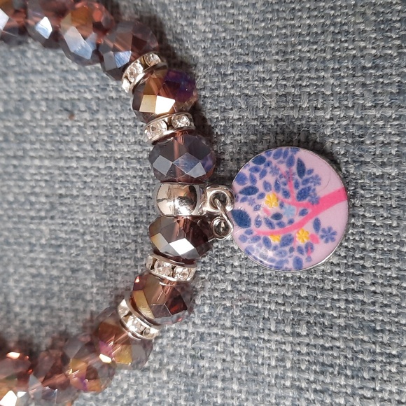 Bracelet Amber Crystal Tree of Life Charm Stretch Elastic Strength Symbol Pretty - Picture 2 of 3